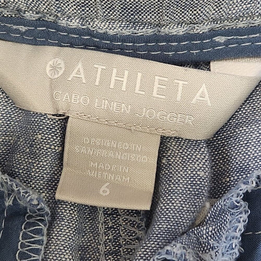 Athleta Cabo 100% Linen Jogger‎ Pants Womens 6 Blue Pull On Casual High Rise - Picture 3 of 10